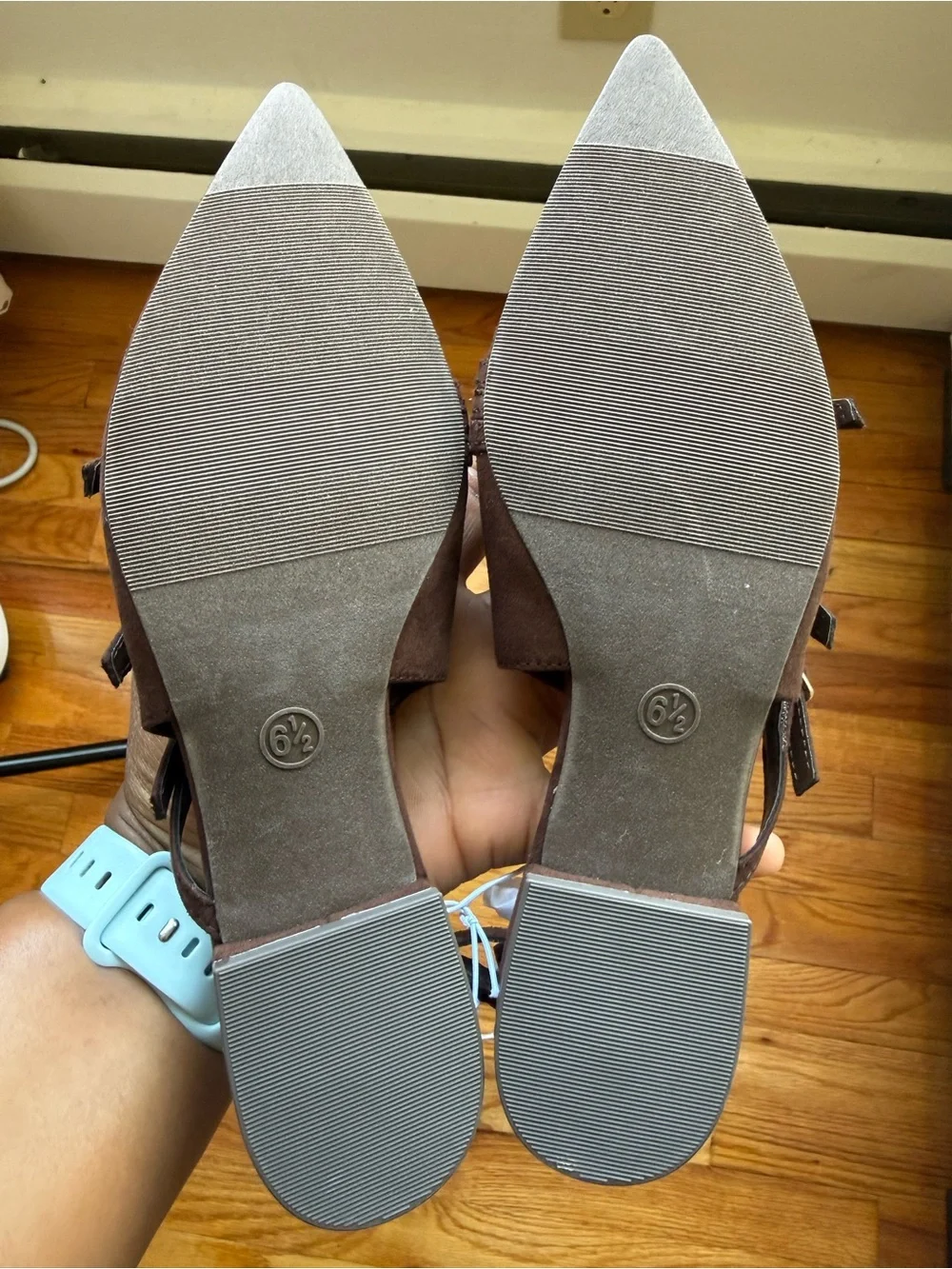 a new day Brown Suede Pointed-Toe Strappy Flats